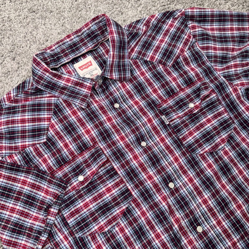 Levi's Modern Western Shirt Mens Plaid Short Sleeve Red XL EXCELLENT